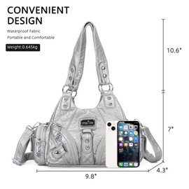 Angel Kiss Women's Small Hobo Shoulder Bags Vegan Leather Tote Bag with Multiple Pockets and Zip, silver