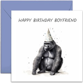 Old English Co. Funny Birthday Card for Boyfriend - Party Gorilla Birthday Greeting Card for Him Men - Humorous Male Birthday Card for Family | Blank Inside with Envelope