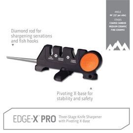Outdoor Edge Edge-X Pro, Pocket Sized 4-Stage Carbide/Ceramic/Diamond Abrasive Knife Sharpener with Folding X-Base that Improves Stability for all Outdoor, Serrated and Kitchen Knives