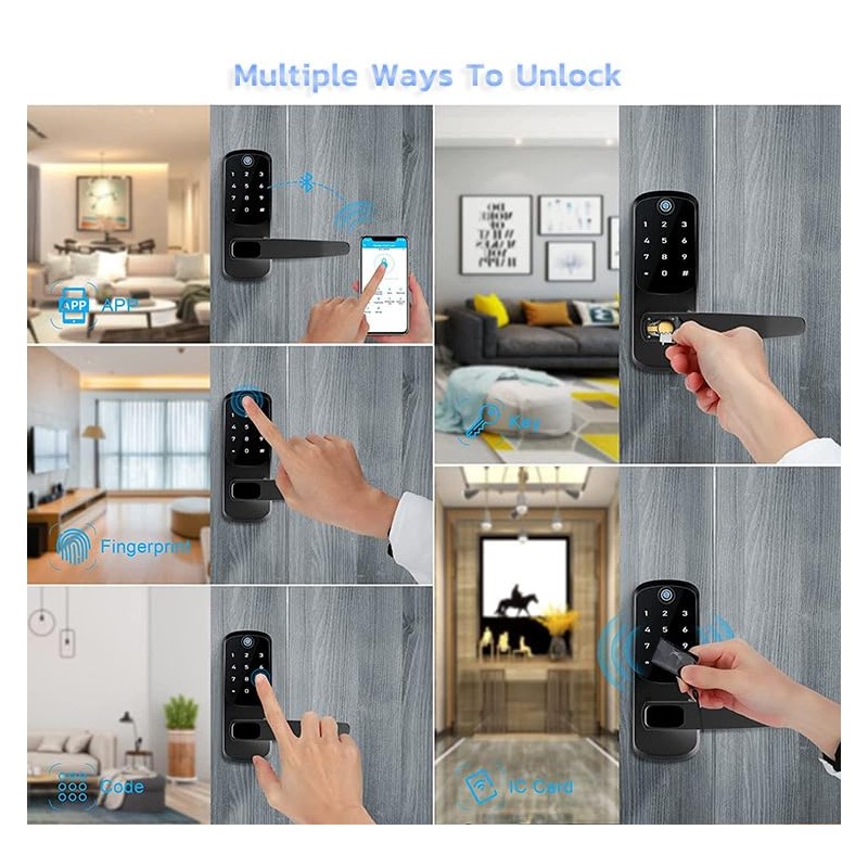 Xenocam Smart Door Lock with Handle,Keyless Entry,8-in-1 Fingerprint Door Lock