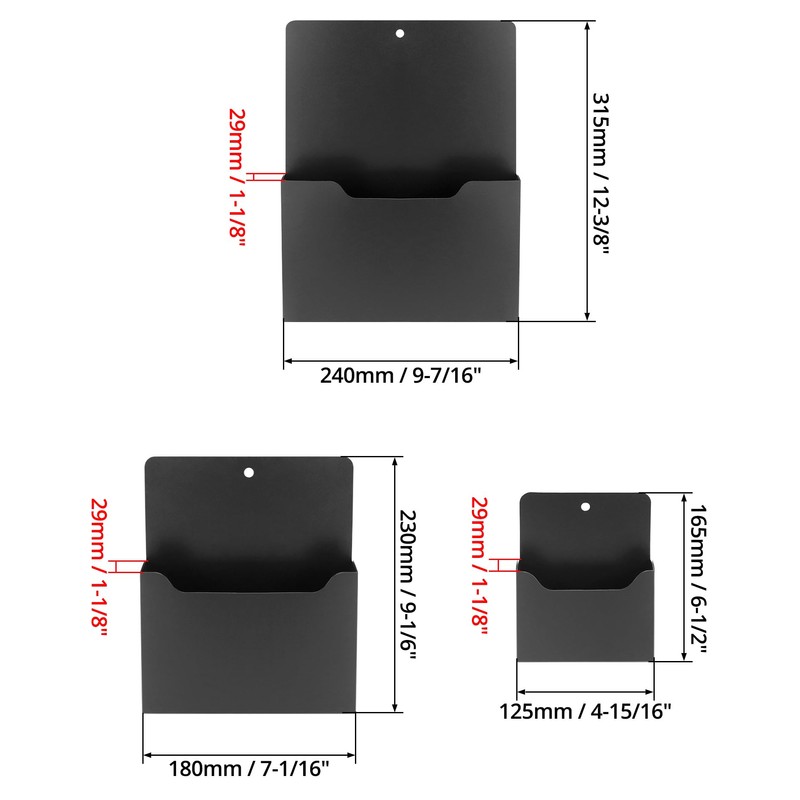 QWORK Multi-Sized Magnetic File Holder Set, 6 Pack Black Polypropylene
