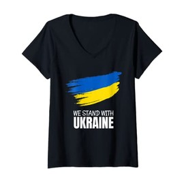 Womens We Stand With Ukraine - Save Ukraine - Stop War in Ukraine V-Neck T-Shirt