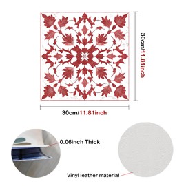 Nuxovilar Peel and Stick Vinyl Floor Tiles, 11.8"x11.8" Red Leaf Floral Pattern, 10-Pack Self-Adhesive Flooring