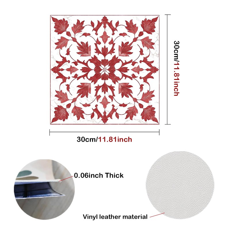 Nuxovilar Peel and Stick Vinyl Floor Tiles, 11.8"x11.8" Red Leaf