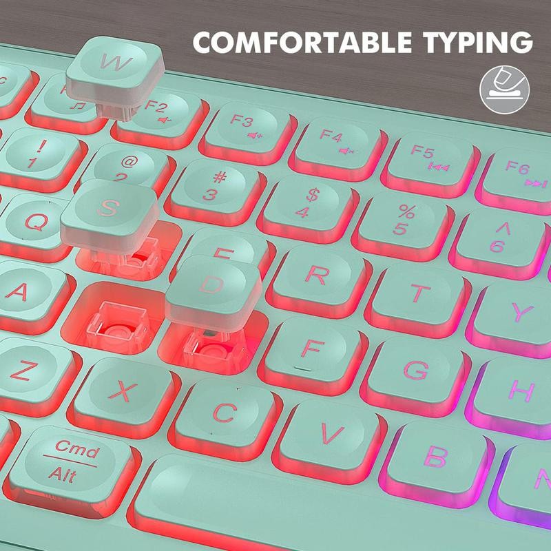 Wireless Keyboard & Mouse Combo, RGB Backlit USB Rechargeable Ergonomic