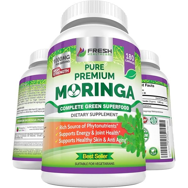 FRESH HEALTHCARE Moringa Oleifera 180 Capsules – 100% Pure Leaf