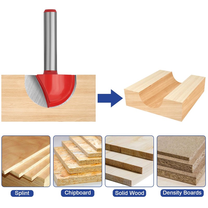 8pcs 1/4" Shank Cove Core Box Router Bit Set, Round