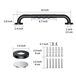 2 Pack 16 Inch Black Shower Grab Bar w/Anti Slip Rubber Grip,ZUEXT Stainless Steel Bath Grab Bar,Bathroom Balance Bar,Wall Mount Safety Handrail Support,Handicap Injury Elderly Senior Assist Handle