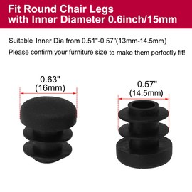 sourcing map 36pcs 5/8" 16mm OD Plastic Round Tube, Ribbed Inserts, End Cover Caps, 0.6" ID, Floor Furniture, Chair, Desk Protector