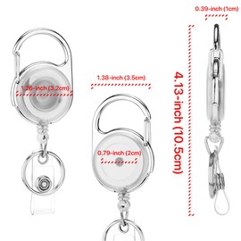 QREEL Badge Clips Retractable, Badge Holder Clip, Retractable Badge Holders, Heavy Duty Badge Reel, Retractable Keychain with Carabiner and Key Ring (Clear Translucent, 2 Pack)