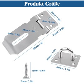 Pack of 2 3 Inch Padlock Hasp, 304 Stainless Steel Lock Latch Hasp, Door Lock with Screws, Padlock Latch, Safety Hasp Suitable for Doors, Locker, Shed