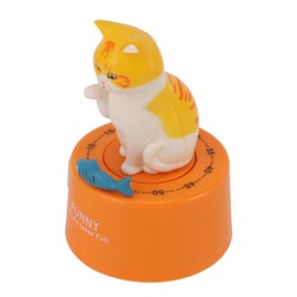 Mechanical Countdown Timer, 60 Minutes Mechanical Kitchen Timer Eco Friendly Loud Alarm Magnetic Base Cute Animal Shape for Kitchen (Kitten with Orange Base)