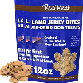Real Meat Dog Treats - Three 12oz Bag of Bite-Sized Air-Dried Lamb Jerky for Dogs - Grain-Free Jerky Dog Treats Made up of 95% Human-Grade, Free-Range, Grass Fed Lamb - All-Natural Dog Treats