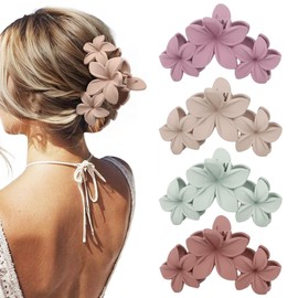 EDLMKM 4PCS Large Flower Hair Claw Clips, Cute Claw Clip Large Hair Clips, Hawaiian Plumeria FLower Claw Clip for Women Thin Thick Curly Hairs, Cute Hairs Claw Accessories for Women Girls