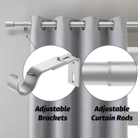 GEEBOBO Silver Curtain Rods for Windows 72 to 144 Inch, 1 Inch Adjustable Heavy Duty Easy Install Curtain Rods Set for Outdoor, Patio, Farmhouse, Bedroom, Living Room (Silver, 30"-150")