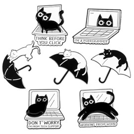 7 Pcs Cat Enamel Pin Funny Reading Animal Brooch Alloy Cute Cartoon Lapel Pins Cat Clip Decoration Badges for Backpacks Clothes Jackets Bags Hat Valentine's Day Gift (Cat, Computer and Umbrella)
