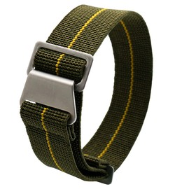 60's French Troops Parachute Special Elastic Nylon Watch Band Man's Universal Hook-and-Loop Nylon Strap 20/21/22mm(20mm, Green with Yellow)