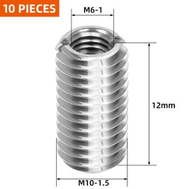 M6-1.0 Female to M10-1.5 Male Threaded Insert Reducing Nut 12mm, Insert Nut Screw Reducer Conversion, Stainless Steel, 10 PCS