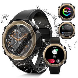 Rogbid Tank M1 Smartwatch Herren mit Telefonfunktion 680mAH 1.45 AMOLED Militär Blutdruck Uhr mit Herzfrequenzmonitor Schlafmonitor Schrittzähler 5ATM Wasserdicht Sportuhr für iOS Android Stahl Gear