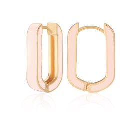 MESOVOR 18K Gold Plated Enamel Color Hoop Earrings, U-Shaped Small Lightweight Huggie Earrings Gifts for Women Girls (Light Pink)
