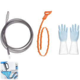 Spiral Drain Pipe Cleaning with Drill Attachment and Gloves, 3 m x 10 mm Universal Spiral Drain Spiral, Reusable Pipe Cleaning Spiral, for Kitchen and Shower, Stubborn Blockages