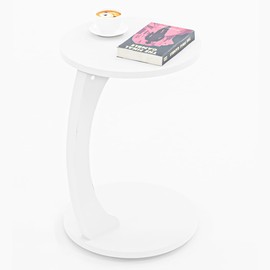 C-Shaped Round End Table with Rolling Wheels - C-Type - Side Table Modern Design - Space-Saving Home Decor End Table for Living Room (White)