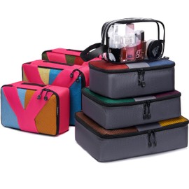 YZAOLL 3 Set/6 Set/7 Set Compression Packing Cubes Travel Accessories Expandable Packing Organizers,Travel Essentials for Carry on 7 Set RoseGray