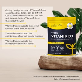 Vitamin D Tablets 4000 IU - Vegetarian Vitamin D3 4000 IU - 400 VIT D Tablets - High Strength Vitamin D 1 Year Supply - Supports The Immune System and Bone Health - Made in The UK by Nutravita
