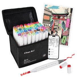 Illustration Markers, 48 Colors, Marker Pen with Free App for Adults, Kids, Cartoonists, Alcohol Markers, Art Supplies Set