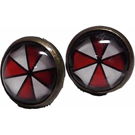 Resident Umbrella Evil Round Glass Domed Stud Post Earrings