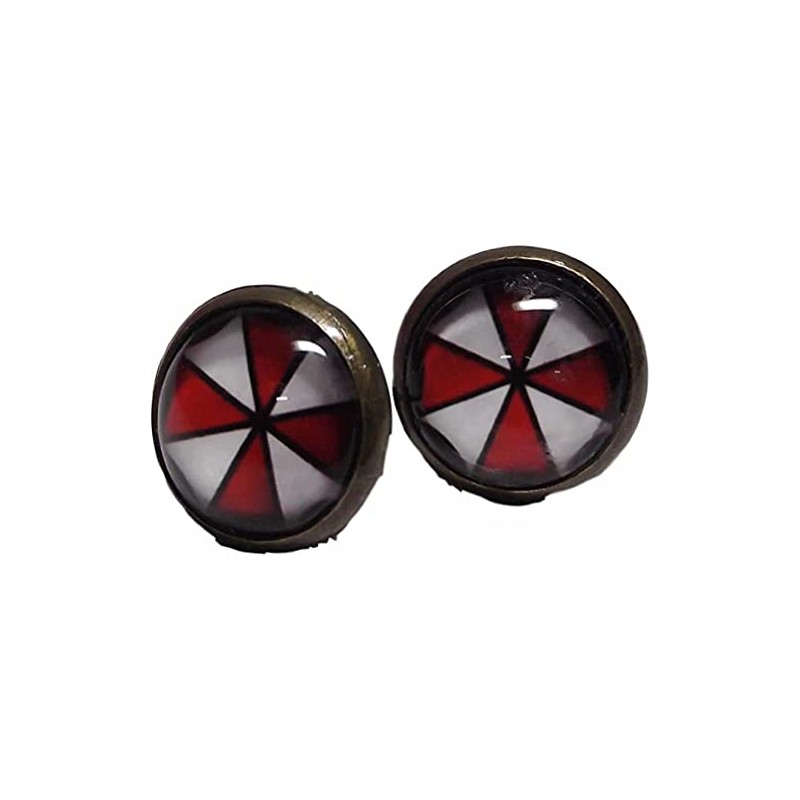 Resident Umbrella Evil Round Glass Domed Stud Post Earrings