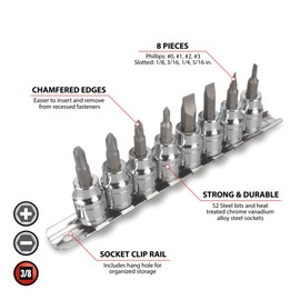 Performance Tool W38860 8 pc. 3/8" Dr. Screwdriver Bit Socket Set