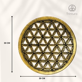 Trintura Flower of Life Wall Decoration Wood 30 cm Gold Decorative Wall Picture Flower of Life Decoration Perfect for Meditation, Yoga and Home Decoration Flower of Life Picture Wood