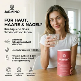 JARMINO Collagen Peptides with Hyaluronic Acid, Collagen Powder with Vitamin C, Biotin, Zinc, 450 g, 30 Servings, for Radiant Skin, Healthy Hair and Strong Nails