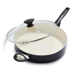 GreenPan Rio Healthy Ceramic Nonstick 5QT Saute Pan Jumbo Cooker with Helper Handle and Lid, PFAS-Free, Dishwasher Safe, Black