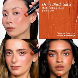 NUDESTIX Nudies Bloom All Over Dewy Color – 3-in-1 Cream Blush Stick for Cheeks, Eyes & Lips with Built-In Brush | Sheer, Glossy Finish | Vegan, Long-