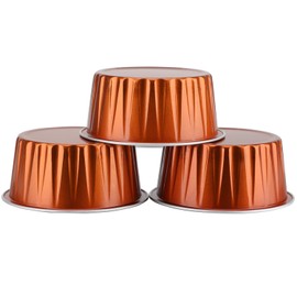 EUSOAR Aluminum Foil Cups, 5oz 50pcs muffin Baking Cups with Lids, 3.34"x2.59"x2.35" 125ml Snacks Desserts Flan, Cupcake Pie Ramekin, Recyclable Catering Party Favor Baking Cups-Caramel