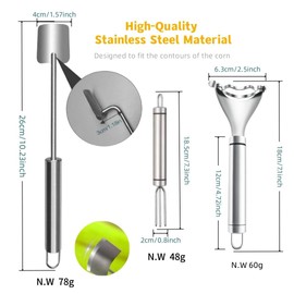 Corn Peeler 3PCS Stainless Steel Corn Peeler,Corn Holder Forks And Stripper Tool Set 2025 Corn Planer Cutter Thresher Scraper,Peel Corn Cob Separator Quick (3)