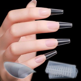 COLORBIRD Silvella Long 0.1mm Ultra Thin Clear Sanded Natural Fit False Nail Tips (Ballerina L, 240pcs)