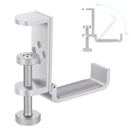 Shinewider all aluminum foldable headphone holder for desk, headphone hook for desk,backpack hook for desk,space save universal headphone stand for gaming PC accessories, under desk clamp hook(Silver)