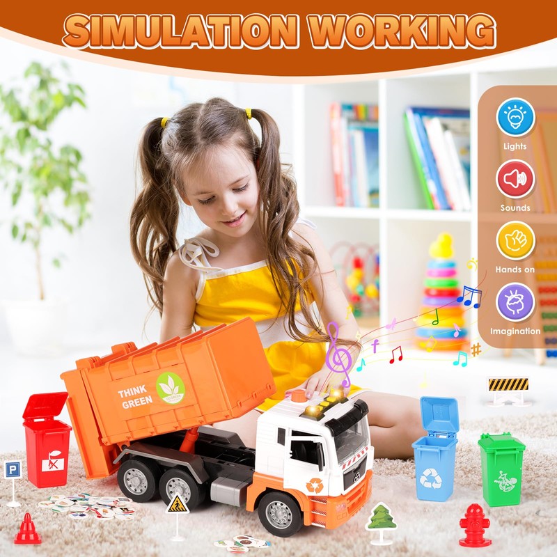 BunnyJOY Garbage Car Toy 12 Inch with Lights and Sound,