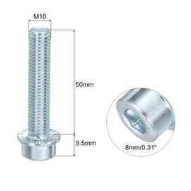 sourcing map M10x50mm Hex Socket Head Cap Screws, 5Pcs Carbon Steel Flanged Bolt Full Thread Screw Machine Screws for Machinery, Home Repairs and Fixtures