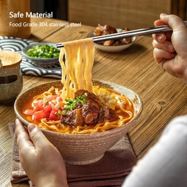 IQCWOOD Chopsticks Reusable, 5 Pairs 304 Stainless Steel Chopsticks, Korean Japanese Chinese Chop Sticks for Sushi & Asian Dishes Non-Slip Dishwasher Safe, Gift Sets - 9.25 Inches