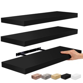 Sorbus 24 inch Floating Shelves Wall Mounted with Invisible Brackets, Set of 3 Decor Matte - Color: Black
