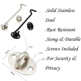 Hook and Eye Latch 3 Inches 75mm 201 Steel Door Lock Gate Latch Locks with Screws for Barn Door Garden Yard Gate Cabinet Window Pet House Black (1 Pack)