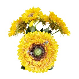 FORLONG Large Ceramic Flower Vase, Hand-Painted Sunflower and Bee Home Decor Bouquet Holder-10H Inches