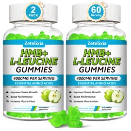 2 Pack HMB and L-Leucine Gummies, 4000mg HMB and Leucine Amino Acid for Men & Women, Support Muscle Growth, Muscle Mass & Muscle Relief, Workout Recovery, Sugar-Free, Vegan, Apple Flavor, 120 Count