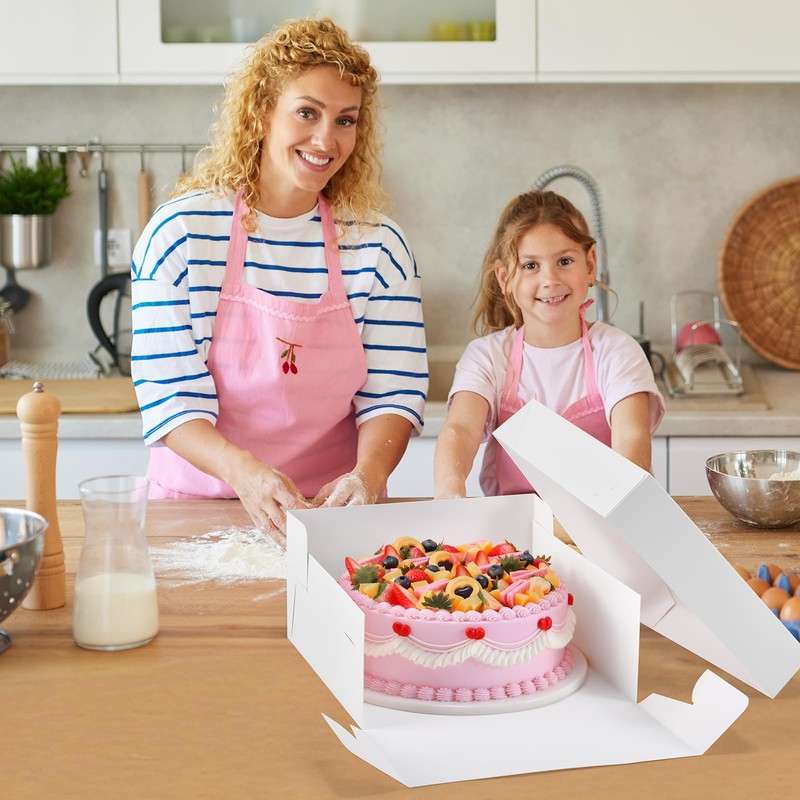 DOYIDE 12Pcs Cake Boxes, 12x12x6 Inches White Bakery Boxes with