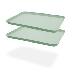 2Pcs Unbreakable Serving Tray Decorative Tray Wheat Straw, 13.7 x 9.8 in Great for Dinner Tray Tea Tray Bed Tray Bar Tray Breakfast Tray Food Tray (Green)