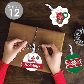 Big Dot of Happiness Ornaments - Assorted Hanging Holiday Party Favor Tags - Gift Tag Toppers - Set of 12